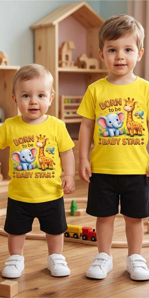 Комбинация 2 части (т/б) със слонче и жирафче в жълто