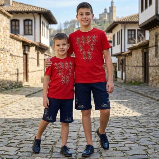 Комбинация 2 части (т/б) български фолклорни мотиви в червено. Традицията среща модерния стил