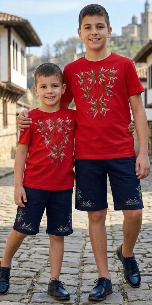 Комбинация 2 части (т/б) български фолклорни мотиви в червено