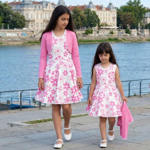 Рокля с болеро памук-сатен в розово