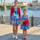 Рокля с болеро в светлосиньо с червени и сини орнаменти 2 ч