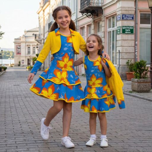Рокля с болеро в синьо с жълти цветя ж