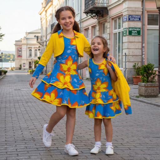 Рокля с болеро в синьо с жълти цветя ж