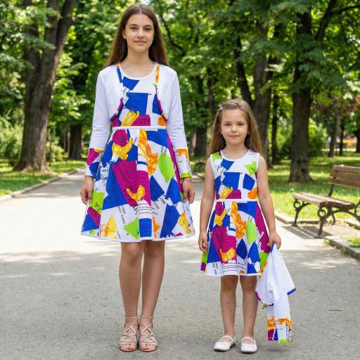 Рокля с болеро в пъстри цветове и букви ( бяло )