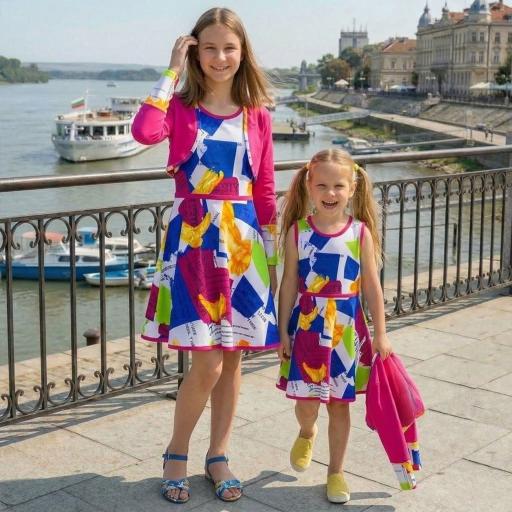 Рокля с болеро в пъстри цветове и букви ( циклама )