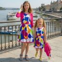 Рокля с болеро в пъстри цветове и букви ( циклама )