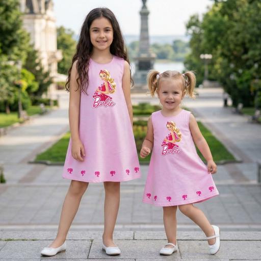 Детска пъстра рокля с илюстрация и тематичен дизайн