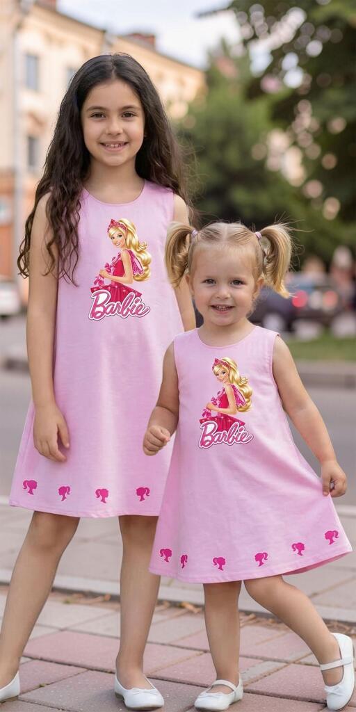 Рокля трапец с Барби в розово