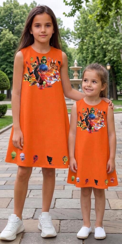 Рокля трапец Калинка и Котаракът в оранжево