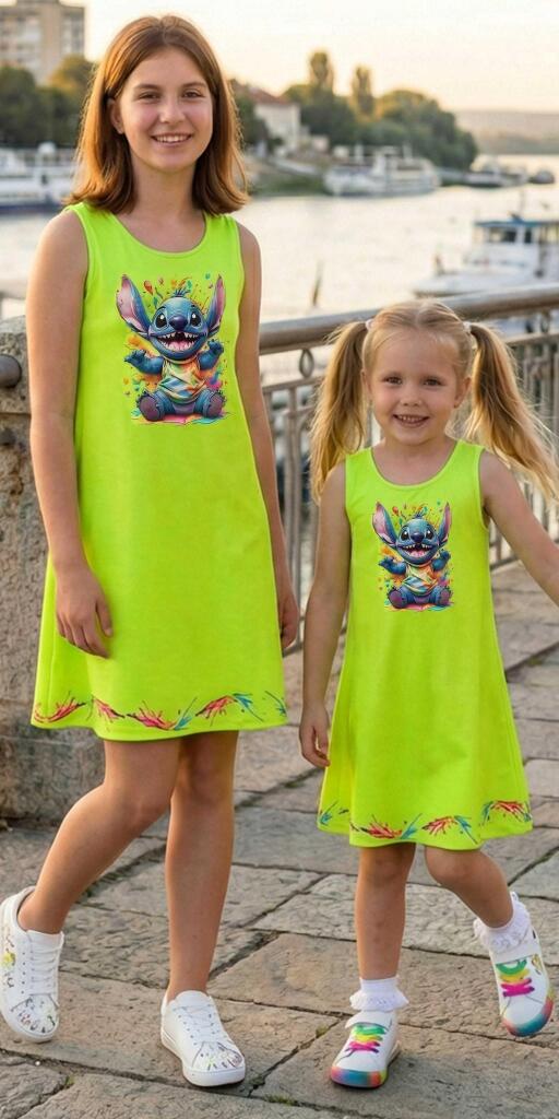 Рокля трапец със Стич в резеда