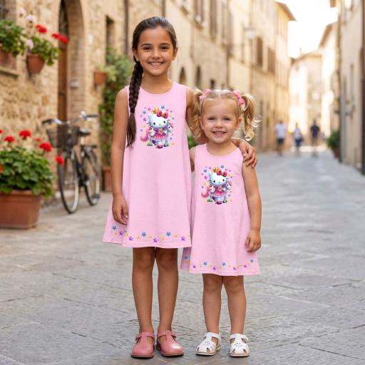 Рокля трапец с Хелоу Кити в розово