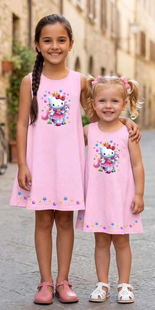 Рокля трапец с Хелоу Кити в розово