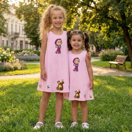 Рокля трапец Маша и мечока в розово