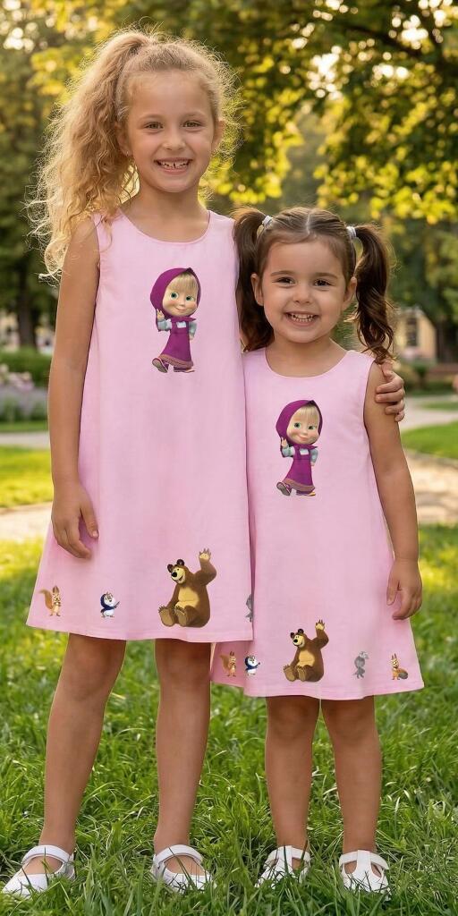 Рокля трапец Маша и мечока в розово