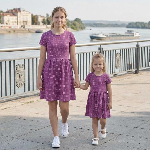 Детска рокля с класически десен на точки и удобна кройка