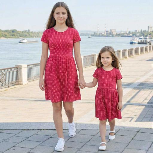 Разкроена рокля за дете с игрив десен на точки