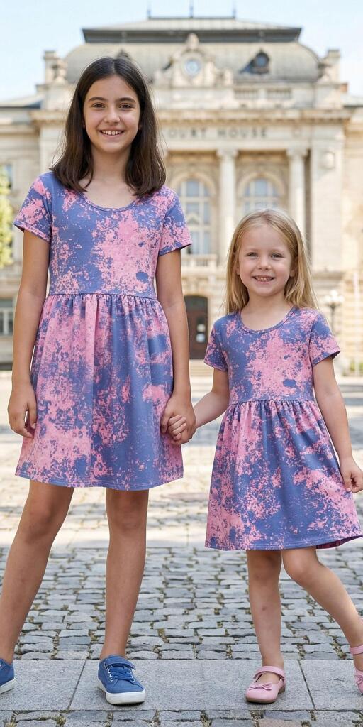 Рокля на розови и сини шарки