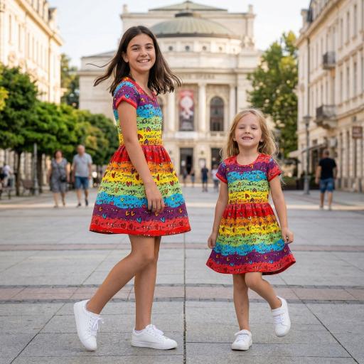 Детска рокля с цветни райета и надпис I am gorgeous