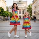 Детска рокля с цветни райета и надпис I am gorgeous