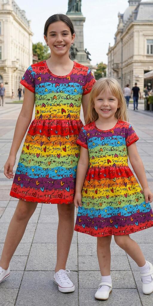 Рокля на райе с надписи и сърца 1