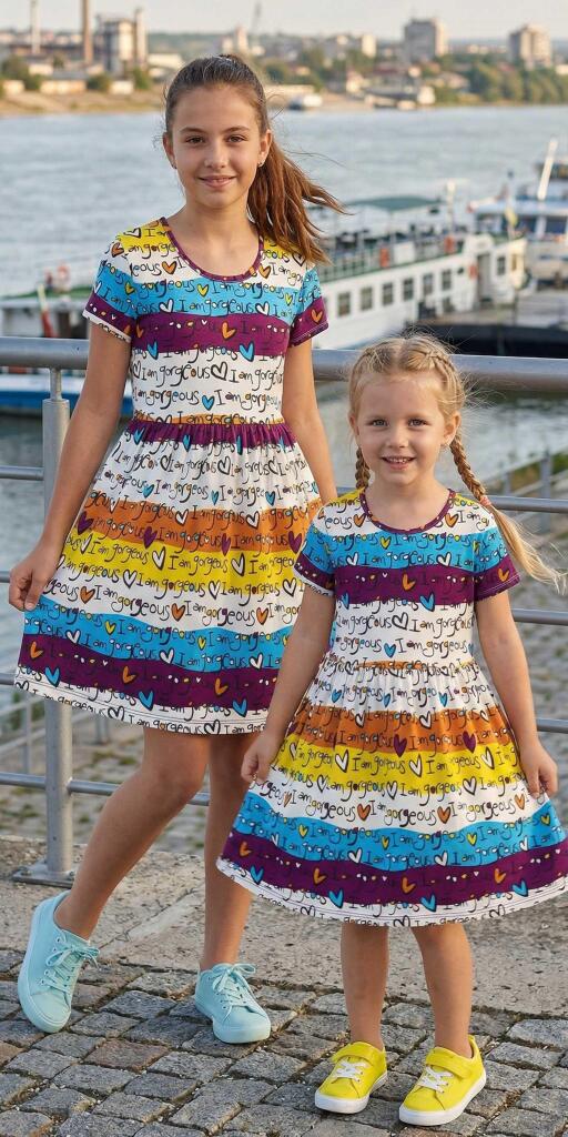 Рокля на райе с надписи и сърца 2