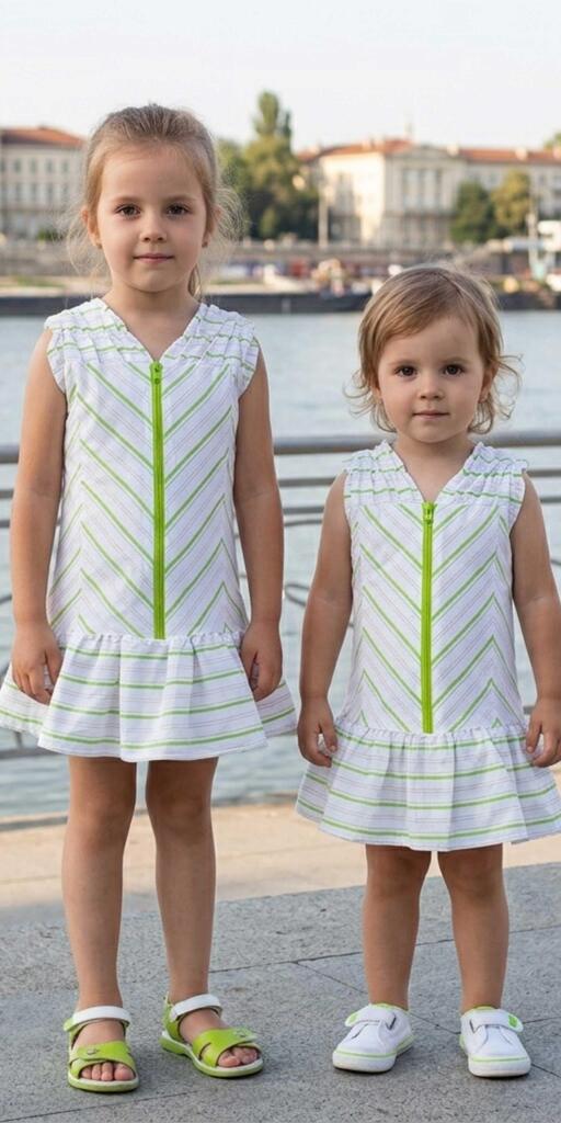 Рокля с цип зелено райе