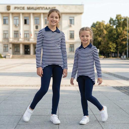 Детска визия с раирана туника и тъмносин клин