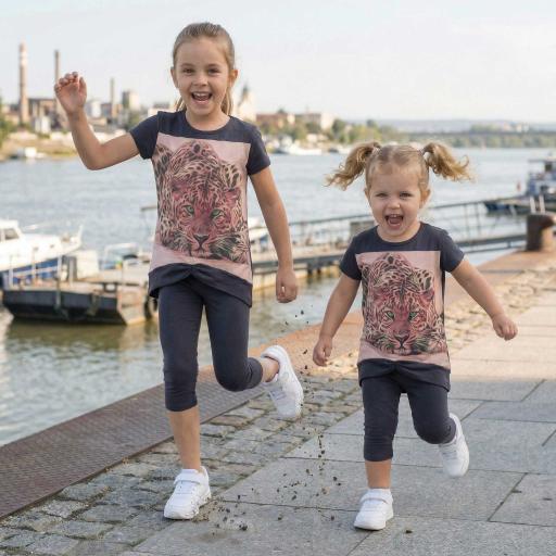 Детски комплект туника с леопард и тъмен клин