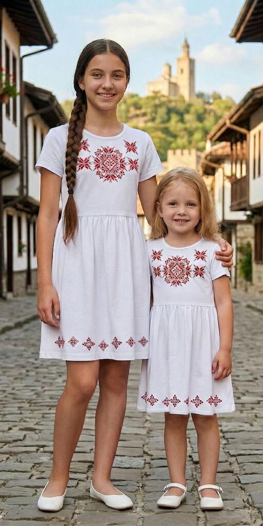 Рокля с фолклорни мотиви в бяло