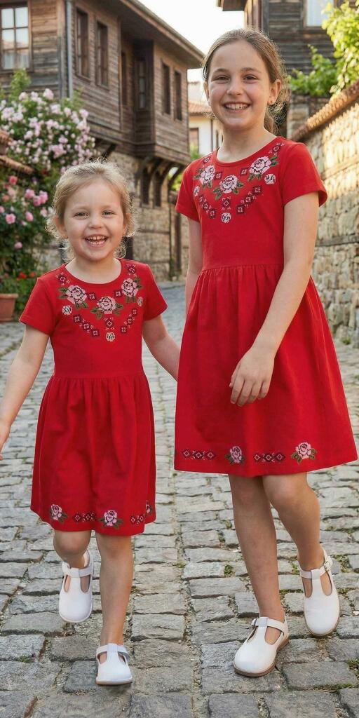 Рокля с фолклорни мотиви в червено