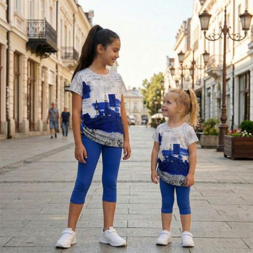 Детски комплект туника с градски дизайн и мастиленосин клин