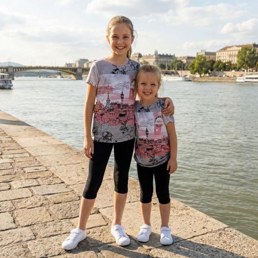 Комплект за момиче с артистичен дизайн и розов цвят