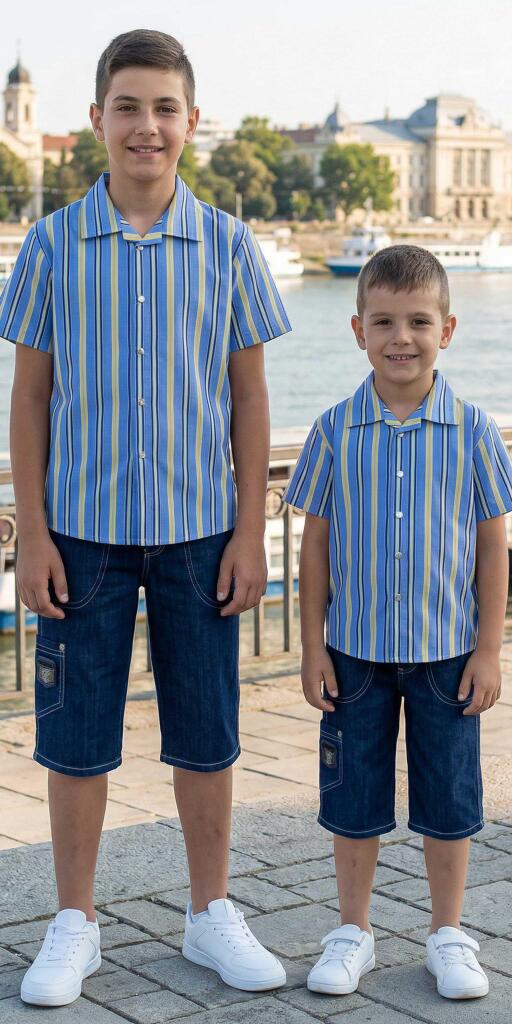 Комбинация 2 части (р/б) райе в синьо и жълто