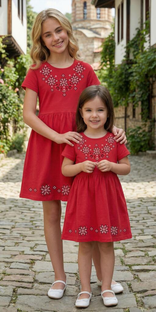 Рокля с фолклорни мотиви 2 в червено