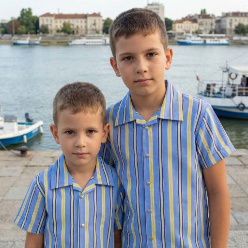 Риза спортно-елегантна райе в синьо и жълто