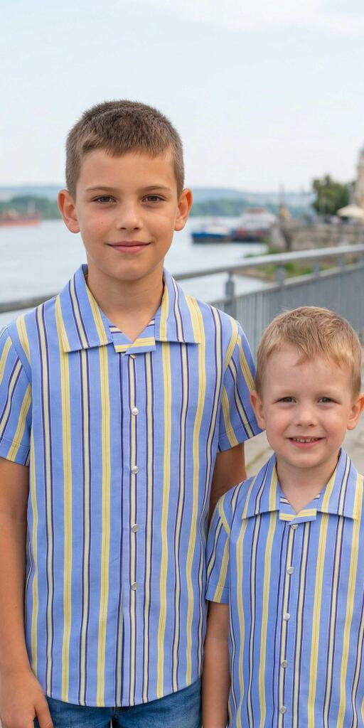 Риза спортно-елегантна райе в синьо и жълто