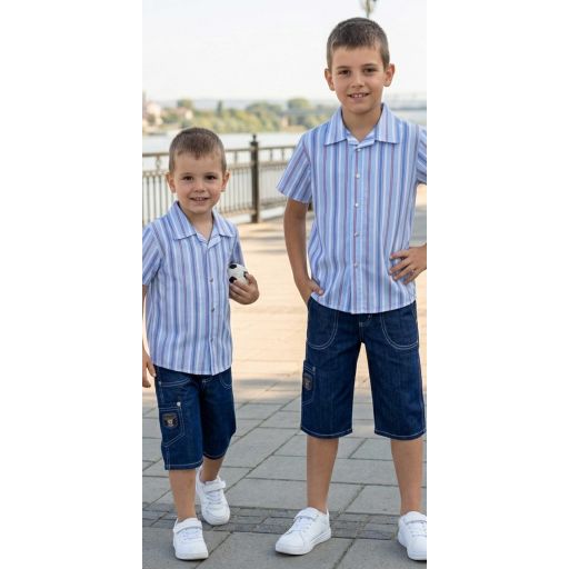 Комбинация 2 части (р/б) райе в синьо и червено