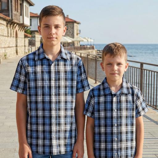 Риза спортно-елегантна каре в синьо