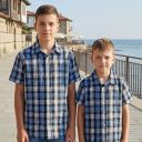 Риза спортно-елегантна каре в синьо
