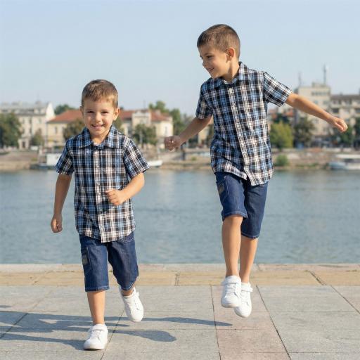 Комбинация 2 части (р/б) каре в синьо