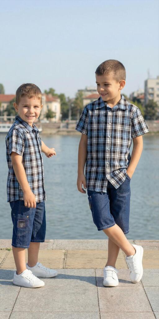 Комбинация 2 части (р/б) каре в синьо