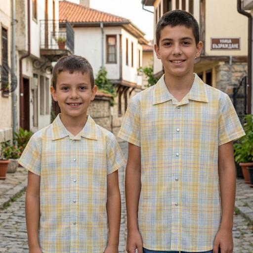 Риза спортно-елегантна каре в жълто