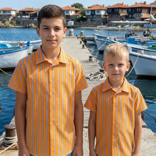 Риза спортно-елегантна райе в оранжево