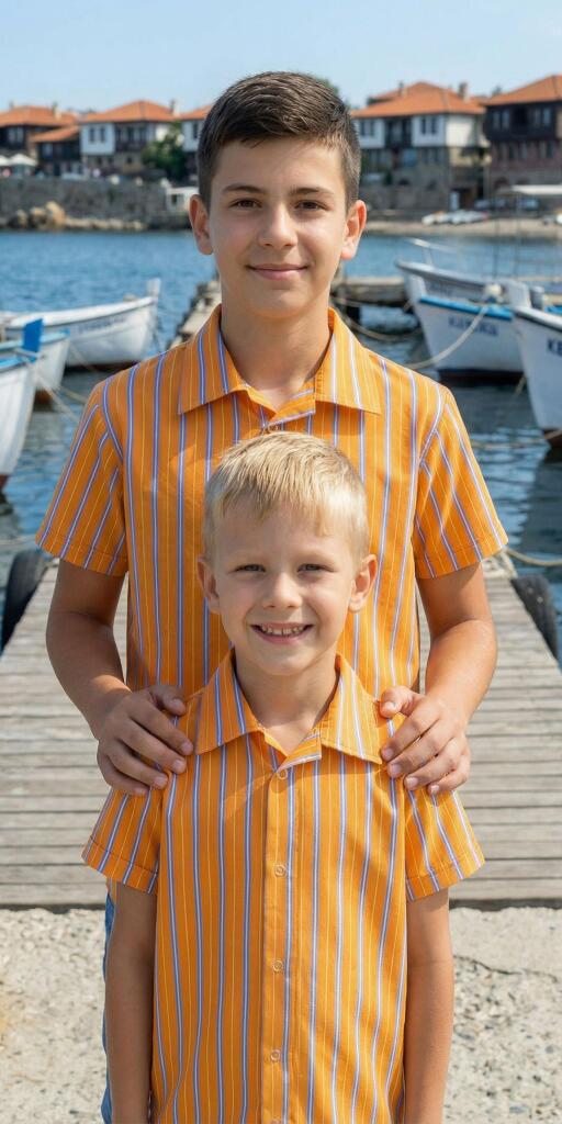 Риза спортно-елегантна райе в оранжево