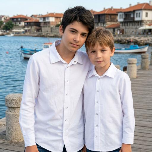 Детска бяла риза с дълъг ръкав и копчета