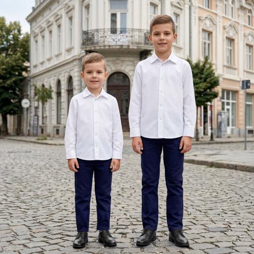 Детски официален комплект с бяла риза и тъмносин панталон