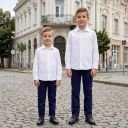 Детски официален комплект с бяла риза и тъмносин панталон