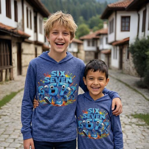 Тънка блуза с дълъг ръкав за деца – син меланж с качулка