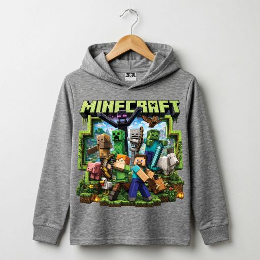 Детска блуза с качулка и цветен DTF печат с герои от Minecraft