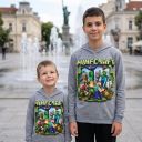 Сива детска блуза с качулка и DTF печат в стил Minecraft